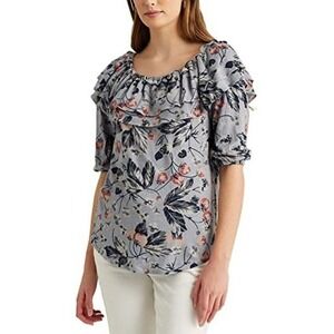 Lauren Ralph Lauren Floral Linen Jersey‎ Off Shoulder Top Size Large L